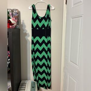 Ninety Green and Black Chevron Maxi Dress